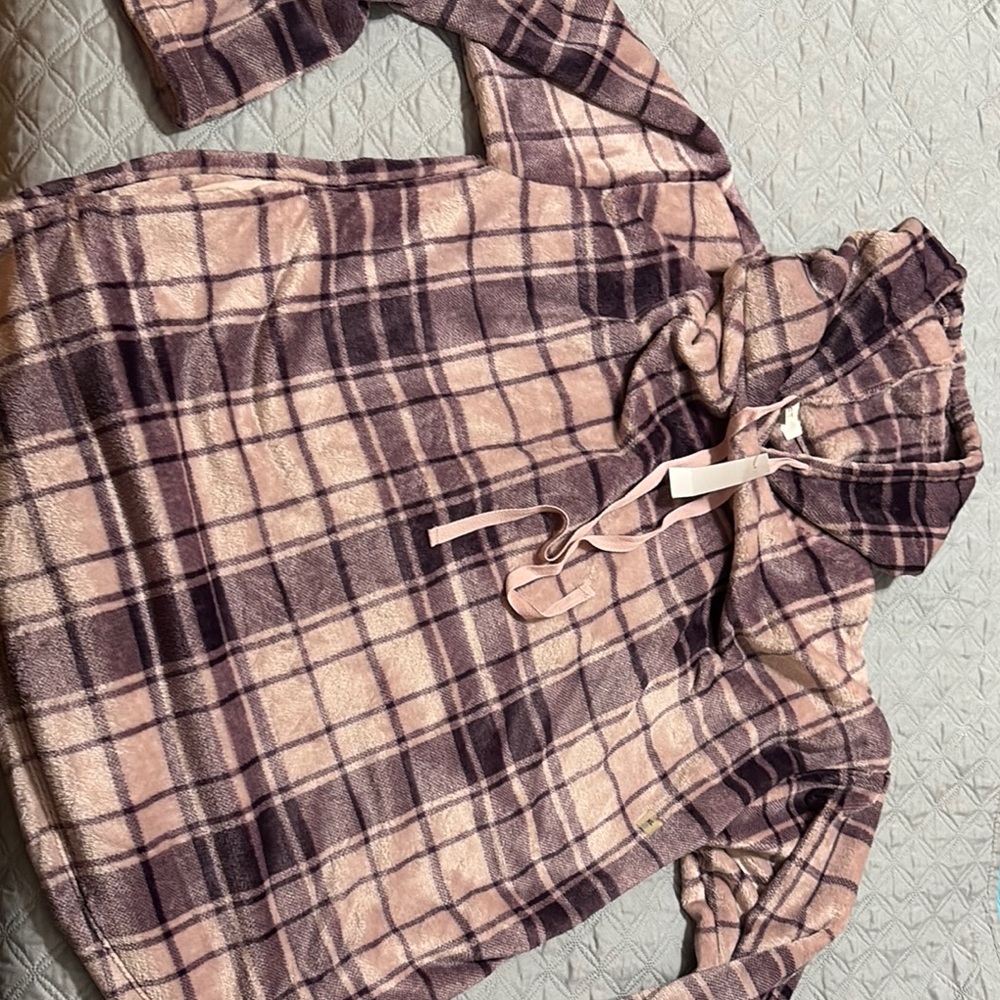 NWT XL LOFT outlet Pink and Purple Plaid Hoodie